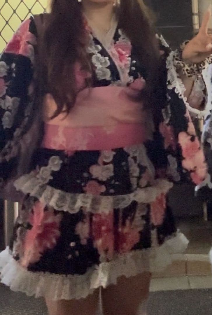 【値下げ】浴衣ドレス 大人 160 黒 ピンク バラ 姫ギャル