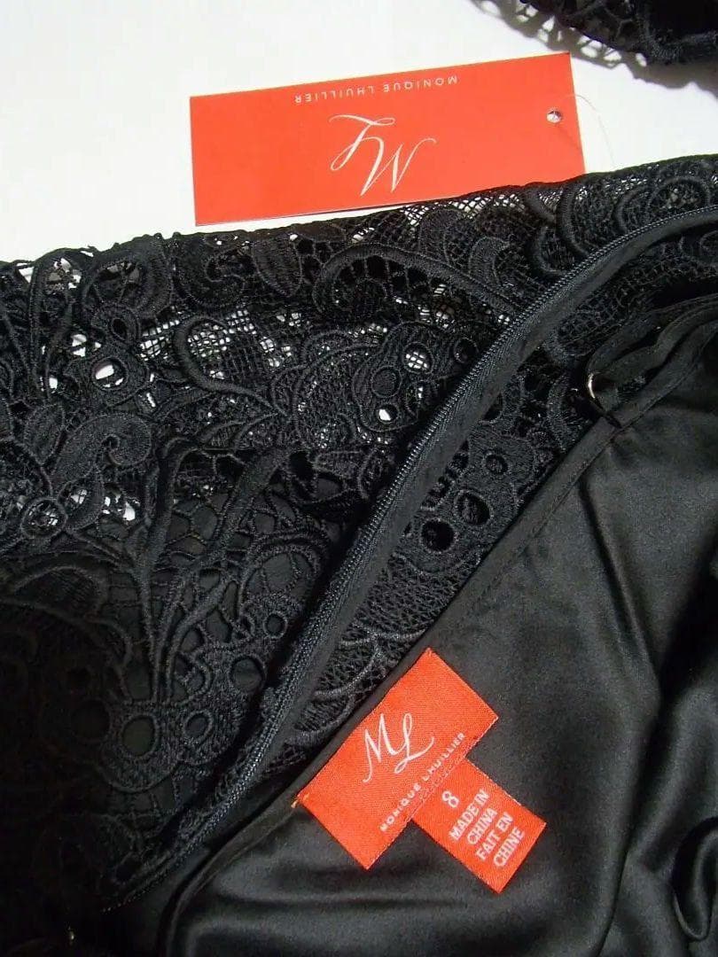 新品☆モニークルイリエMoniqueLhuillier☆高級刺繍レースドレス☆黒