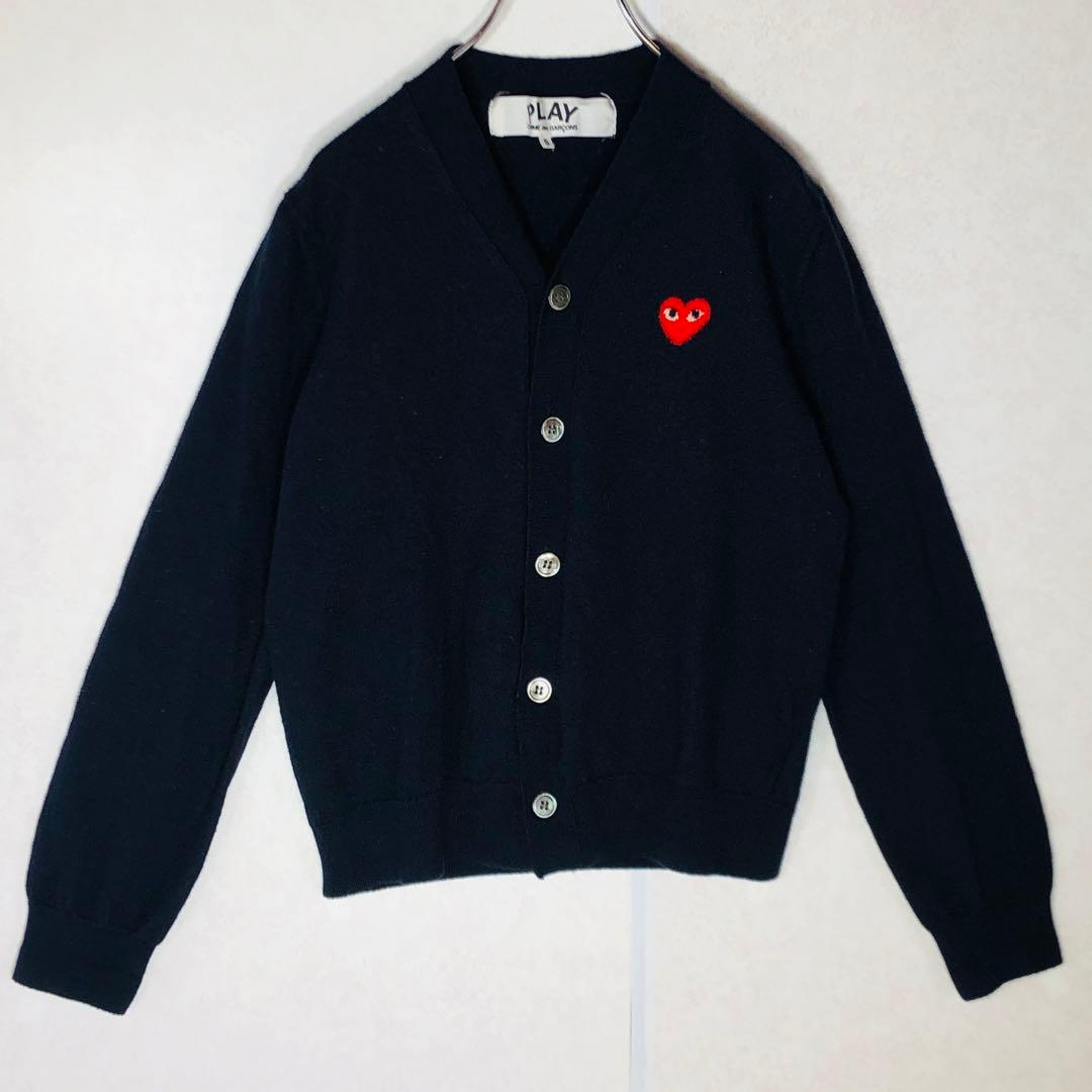 【人気モデル】コムデギャルソン ハートロゴ ウールカーディガン 黒 Sサイズ