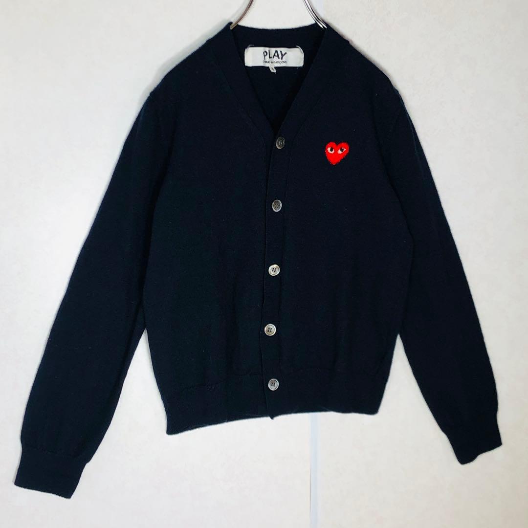 【人気モデル】コムデギャルソン ハートロゴ ウールカーディガン 黒 Sサイズ