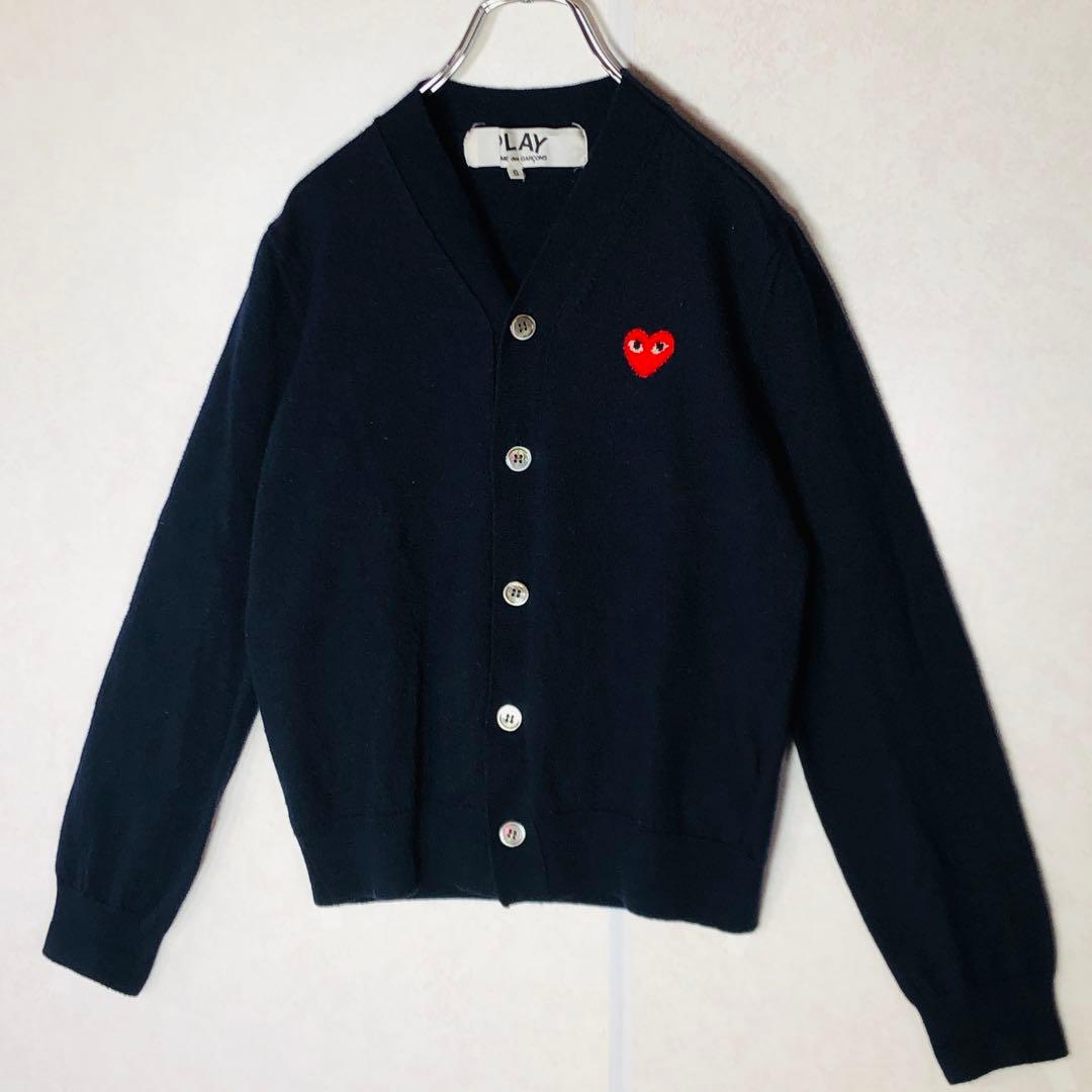 【人気モデル】コムデギャルソン ハートロゴ ウールカーディガン 黒 Sサイズ