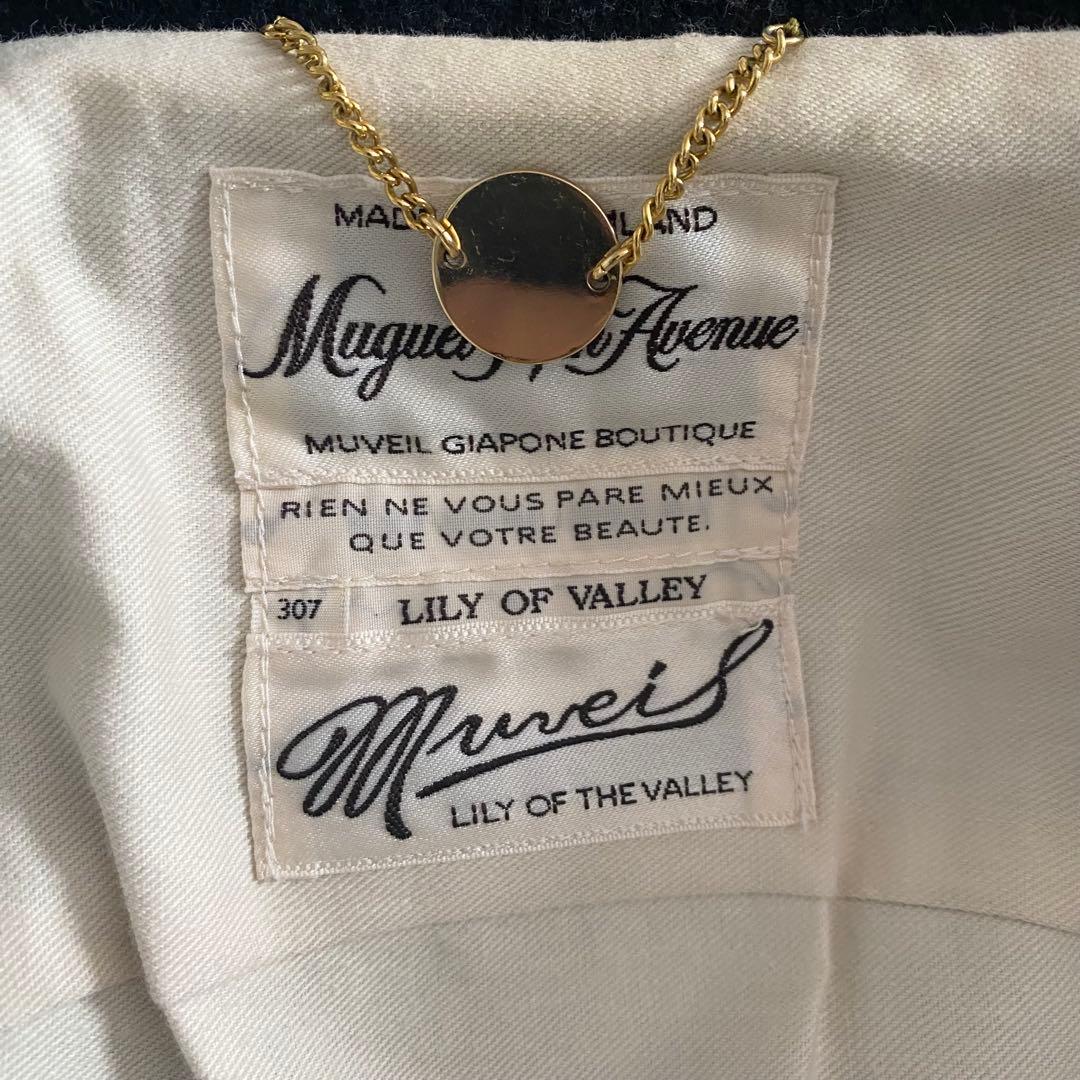 美品 ミュベール MUVEIL ゴールド釦 ダブルブレストウールコート 36