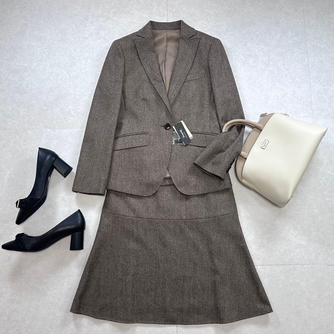 【未使用】NEWYORKER ウールカシミヤ スカートスーツ ブラウン 9号