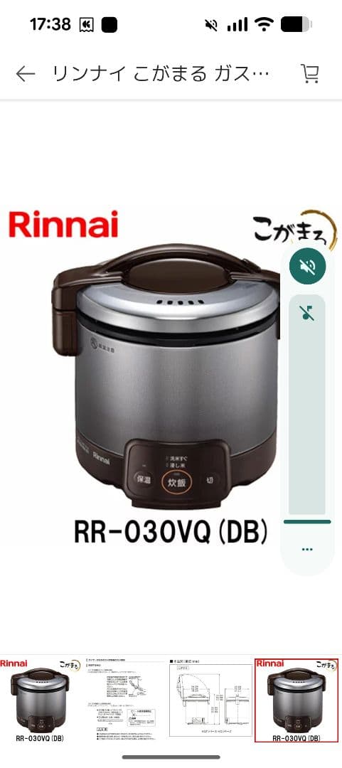 ドキンちゃん専用 Rinnai ガス炊飯器 RR-030VQ (DB)