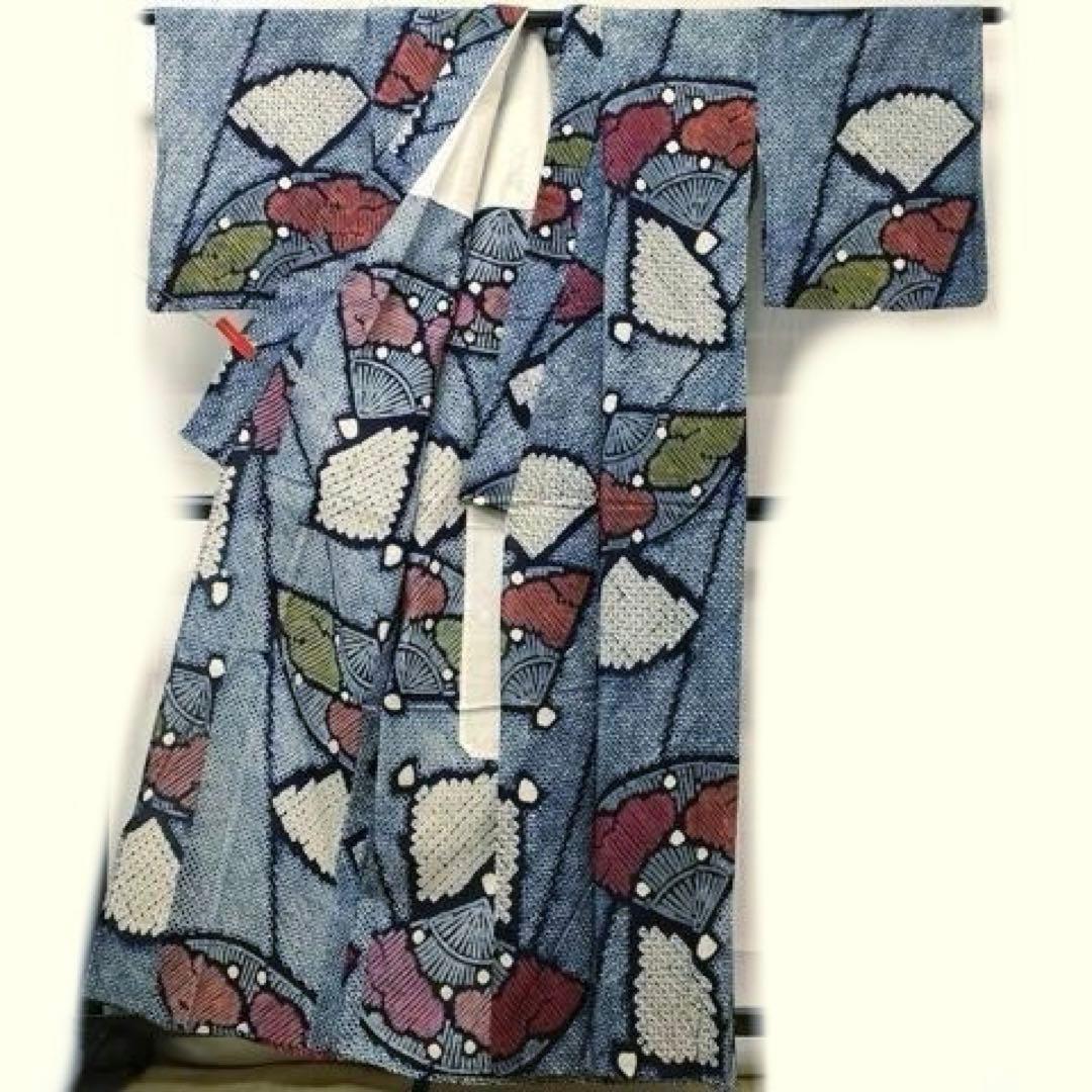 有松絞り　浴衣　トールサイズ　扇子　蜘蛛絞り　三浦絞り