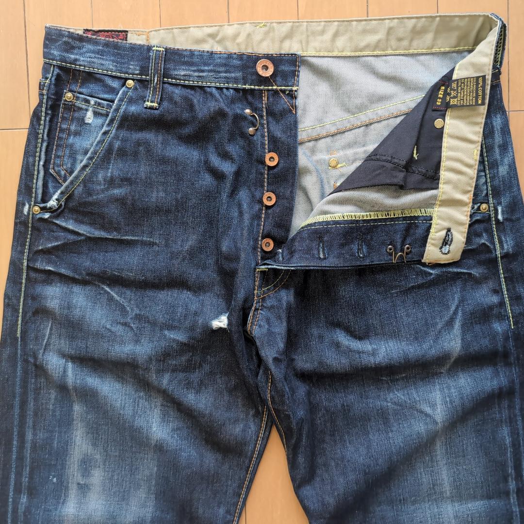 エヴィス EU ED ダメージジーンズ デニム 濃紺 33インチ 13F