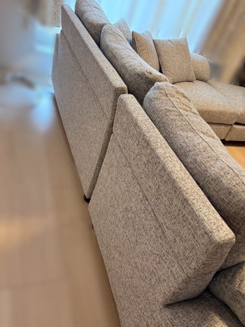 【直接受け渡し限定】タンスのゲン グレー L字型ファブリックソファ