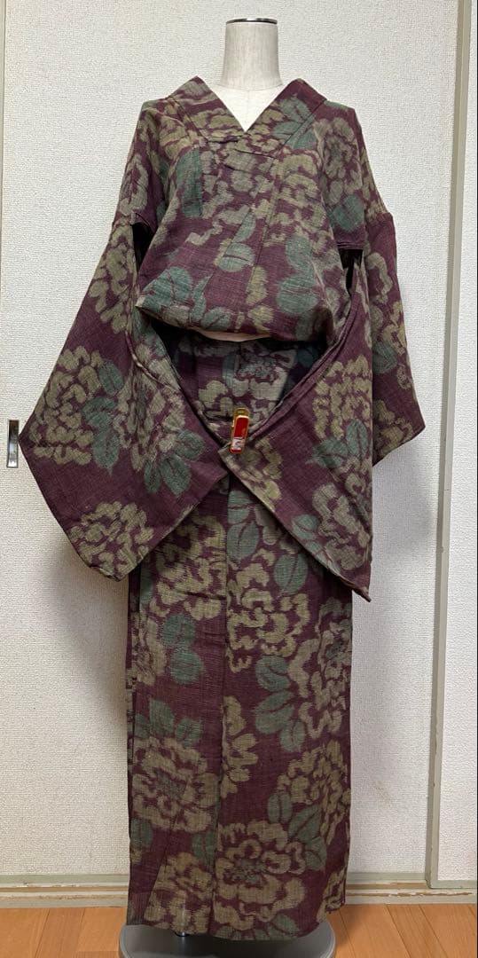 上布 単衣 浴衣 牡丹 麻 夏着物 身丈156 検索)能登上布 越後 本麻 古布