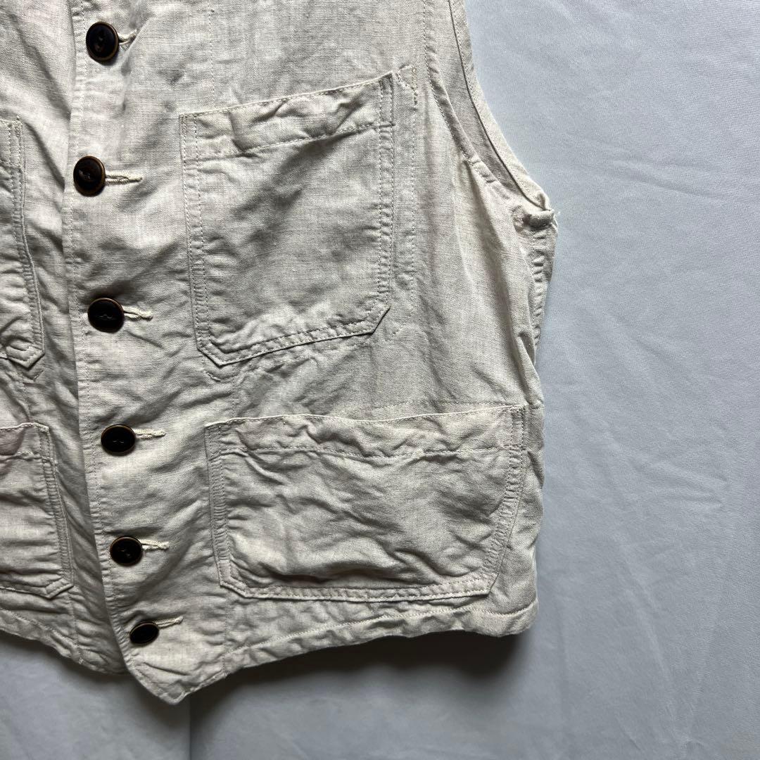 45R 908 リネン　ベスト　生成り　4ポケット　麻100%
