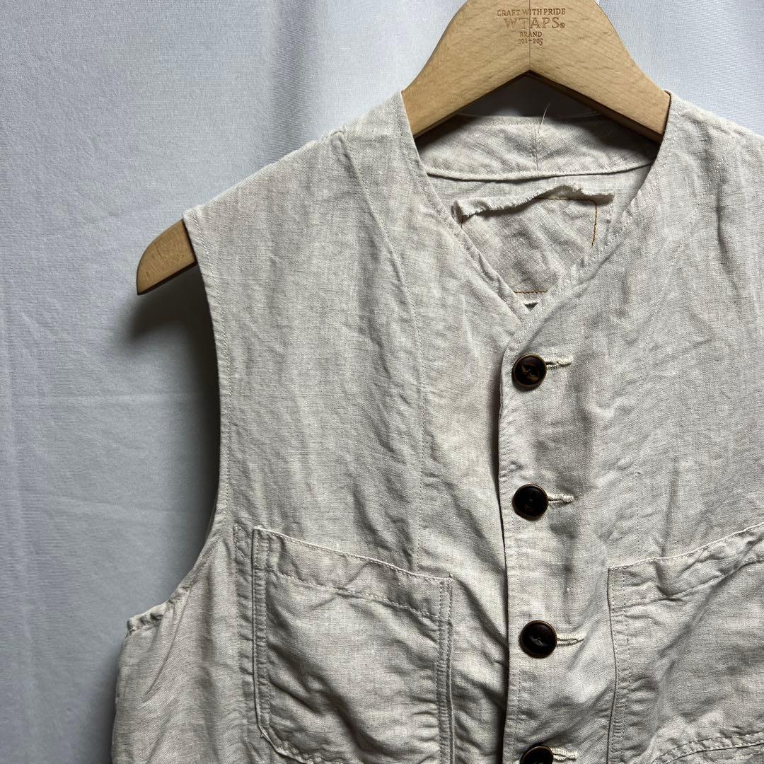 45R 908 リネン　ベスト　生成り　4ポケット　麻100%