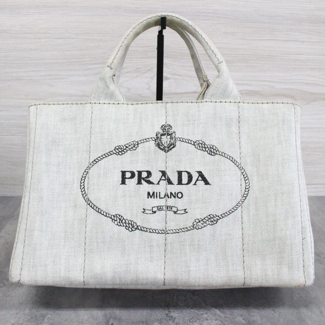 ◇良品 PRADA 2Way ハンドバッグ カナパ デニム ビアンコ Mサイズ