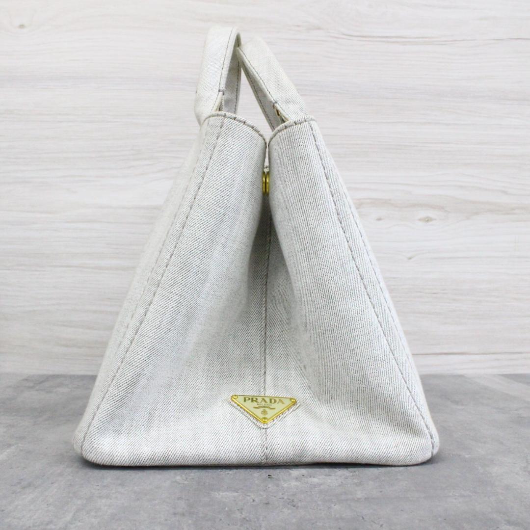 ◇良品 PRADA 2Way ハンドバッグ カナパ デニム ビアンコ Mサイズ