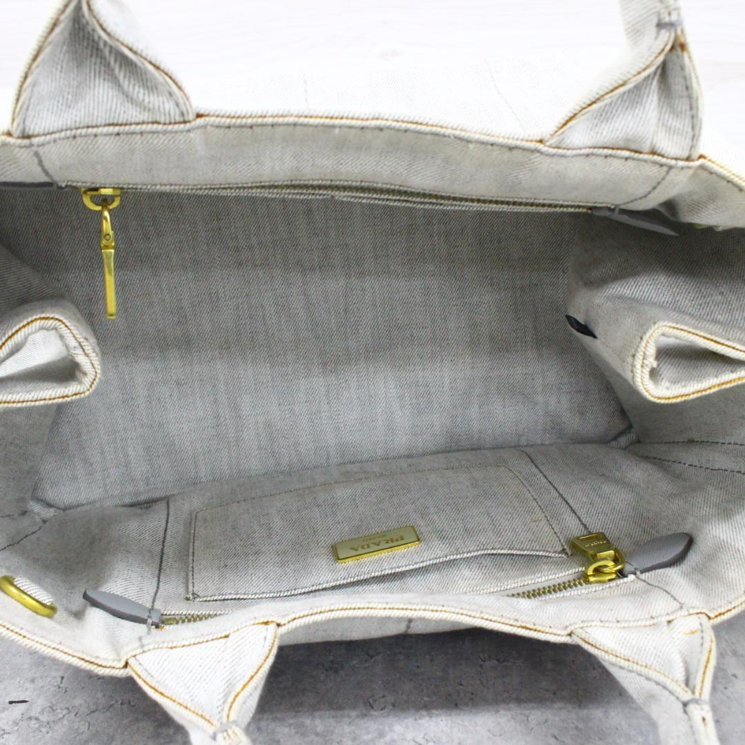 ◇良品 PRADA 2Way ハンドバッグ カナパ デニム ビアンコ Mサイズ