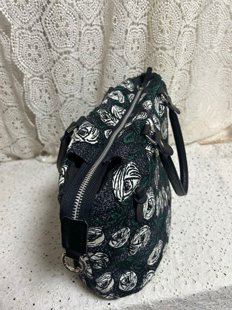 ミナペルホネンハンドメイド　rosyネイビー　本革持ち手，楕円底トートL