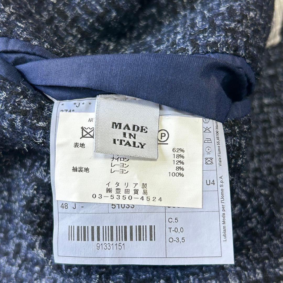 美品 エルビーエム イタリア製 ツイードウール アンコン ジャケット 48 紺