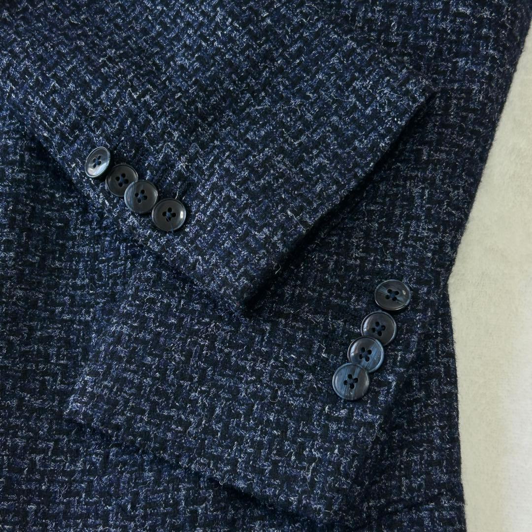 美品 エルビーエム イタリア製 ツイードウール アンコン ジャケット 48 紺