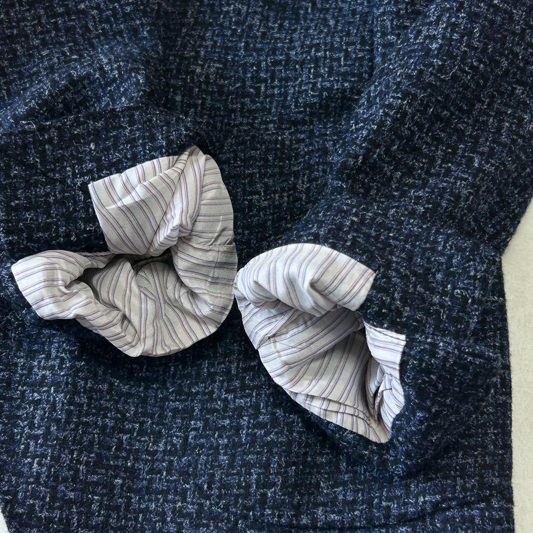 美品 エルビーエム イタリア製 ツイードウール アンコン ジャケット 48 紺