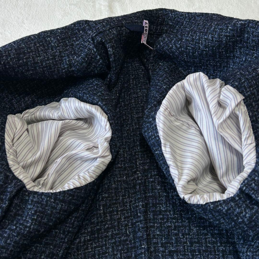 美品 エルビーエム イタリア製 ツイードウール アンコン ジャケット 48 紺