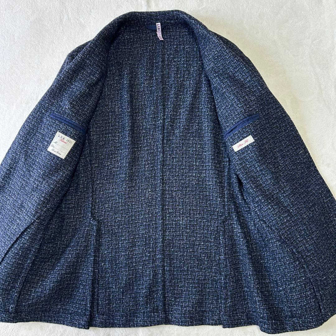 美品 エルビーエム イタリア製 ツイードウール アンコン ジャケット 48 紺