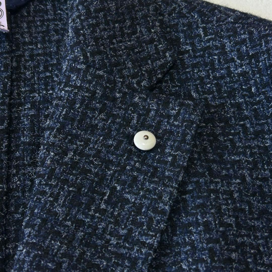 美品 エルビーエム イタリア製 ツイードウール アンコン ジャケット 48 紺