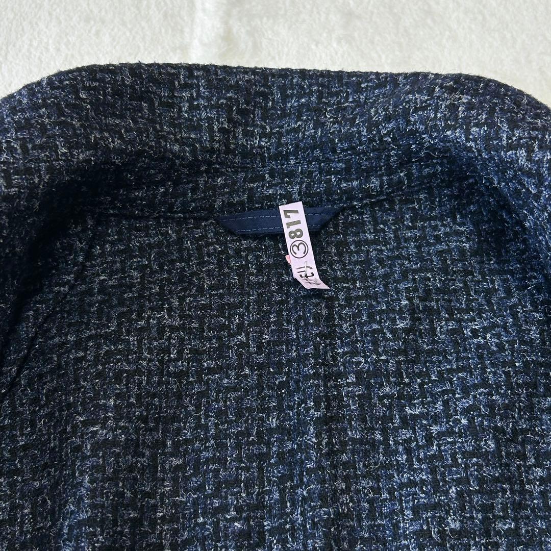 美品 エルビーエム イタリア製 ツイードウール アンコン ジャケット 48 紺