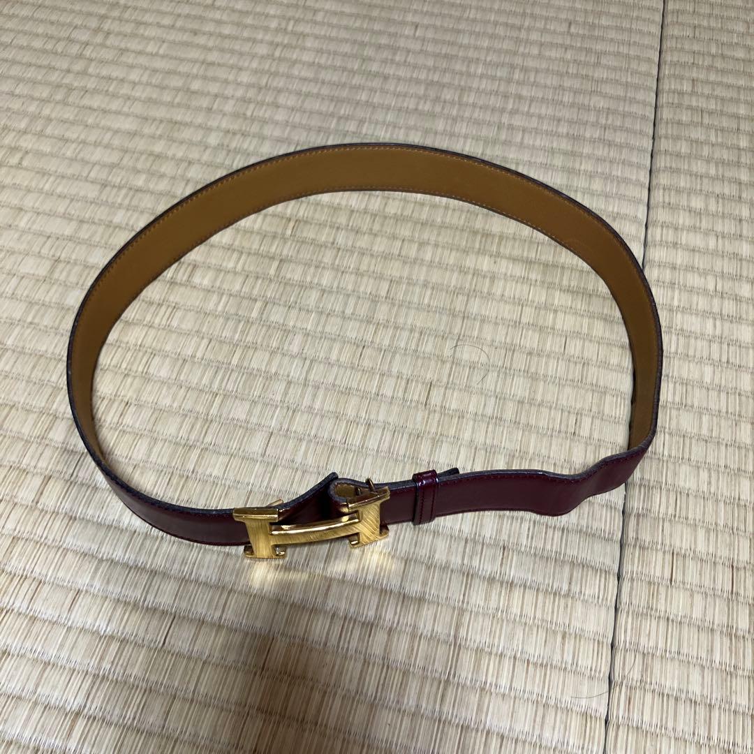 ボルドーレザー H型バックル ベルト