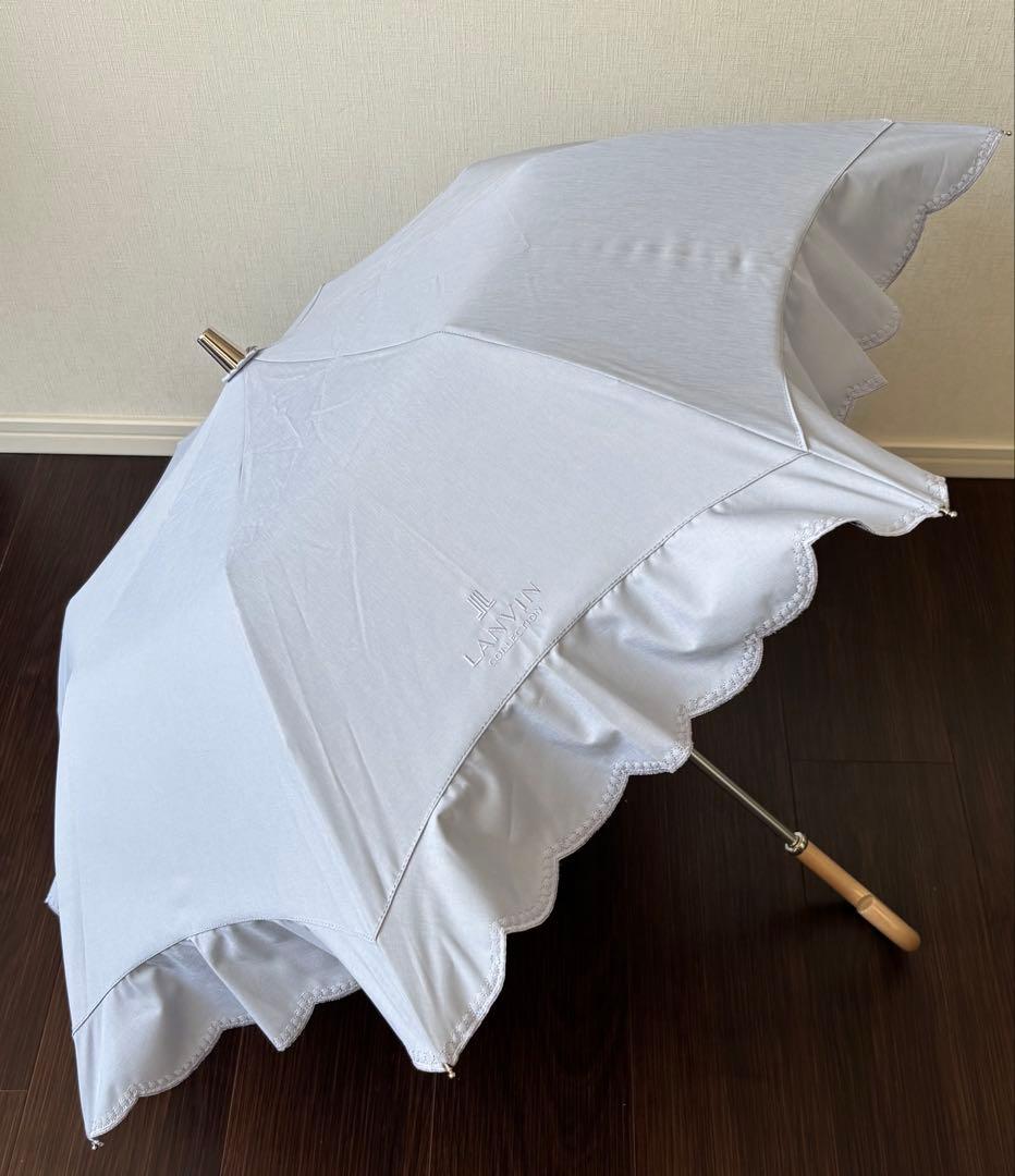 【新品】ランバンコレクション　日傘　楽折　刺繍　フリル　折りたたみ　晴雨兼用