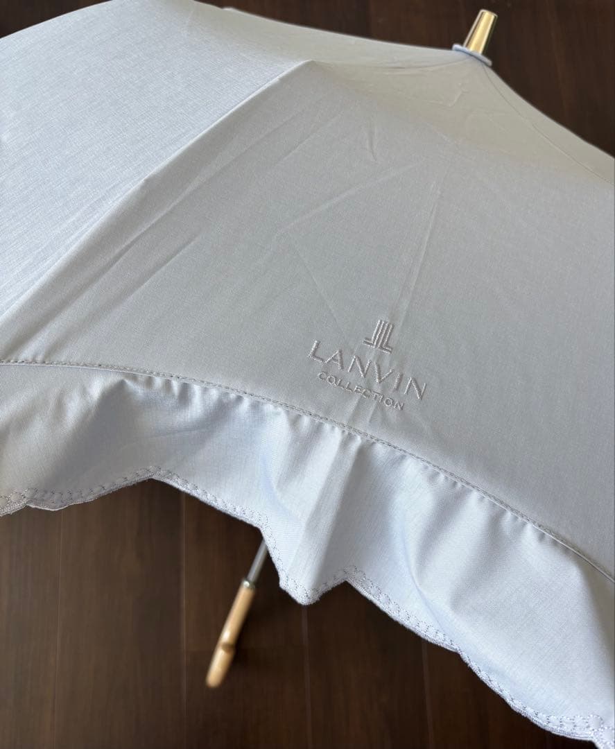 【新品】ランバンコレクション　日傘　楽折　刺繍　フリル　折りたたみ　晴雨兼用