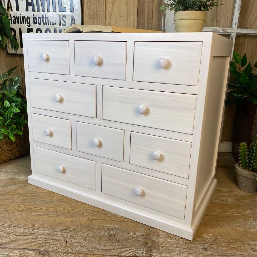 大幅値下げセール中！木製多引き出し桐チェストタンスBホワイト60㎝×53㎝収納