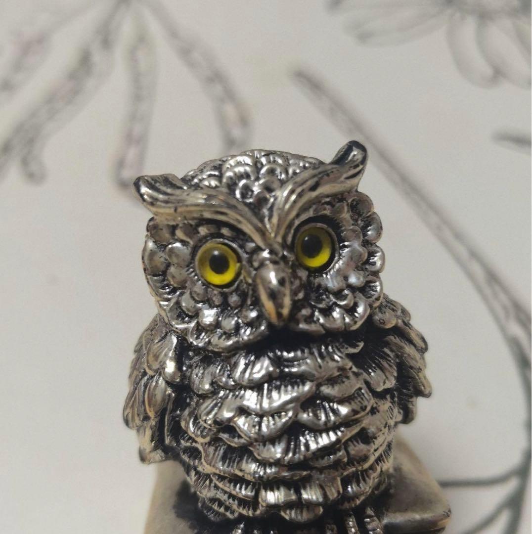 イタリア製・老舗名門　BERNASCONI 純銀（800シルバー）フクロウ置物