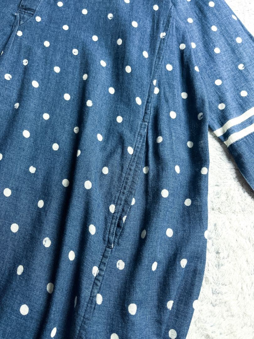 【45R】umii908 コットン100% ドット柄 スキッパーシャツワンピース