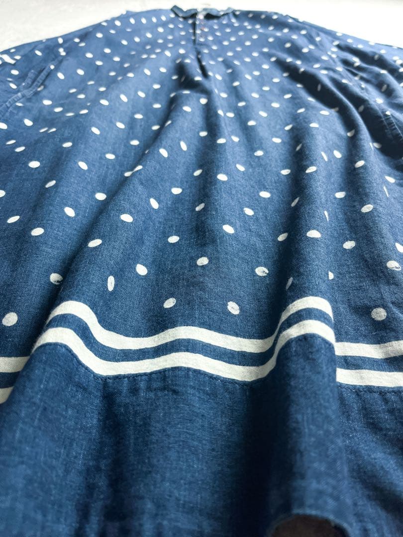 【45R】umii908 コットン100% ドット柄 スキッパーシャツワンピース