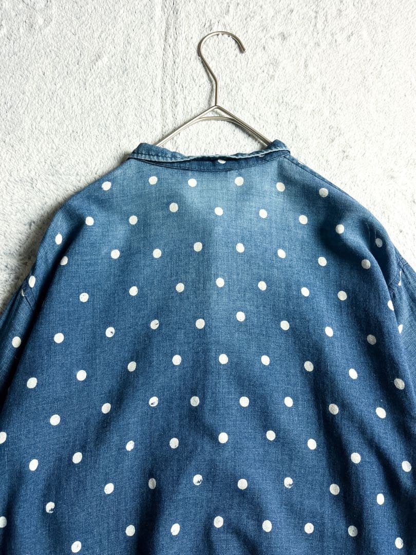 【45R】umii908 コットン100% ドット柄 スキッパーシャツワンピース
