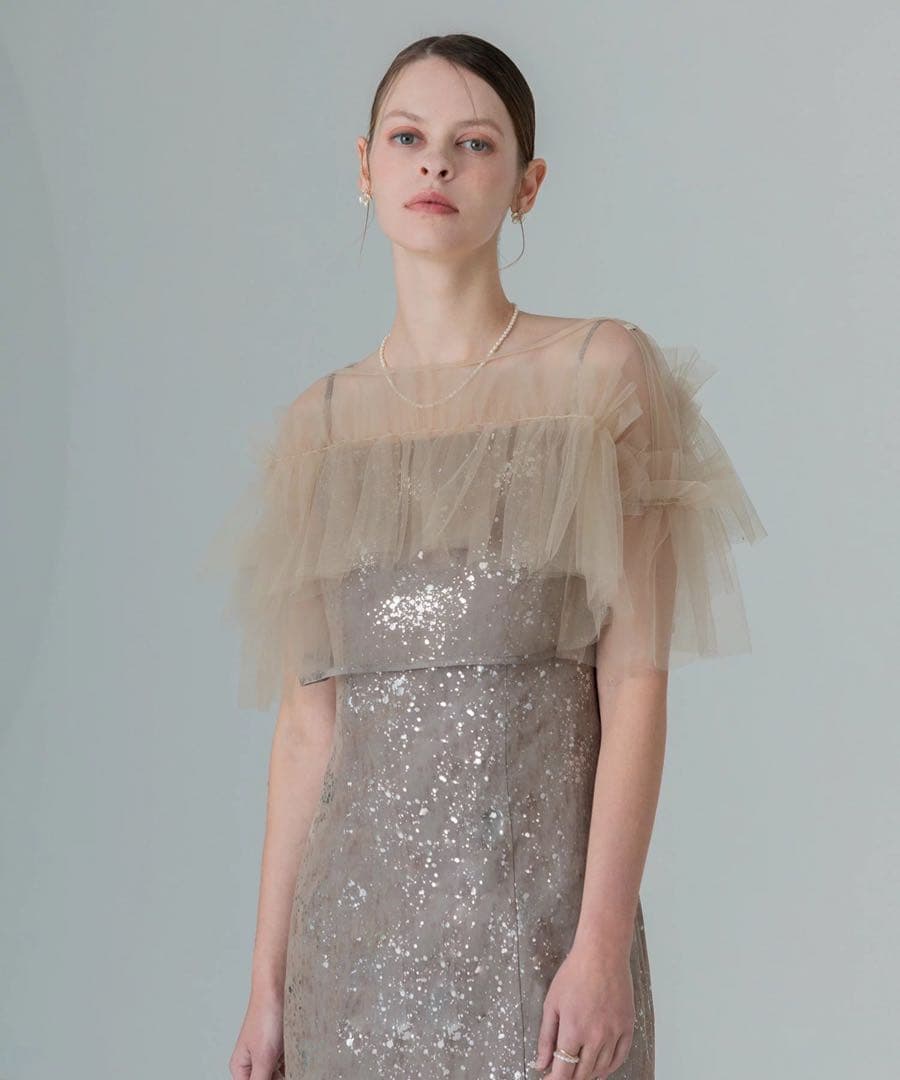 LEJA チュールフリルボレロペイントマーメイドワンピースドレス/グレー/S