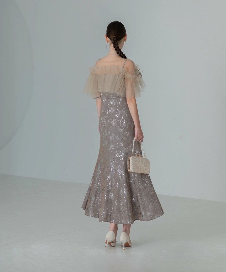 LEJA チュールフリルボレロペイントマーメイドワンピースドレス/グレー/S