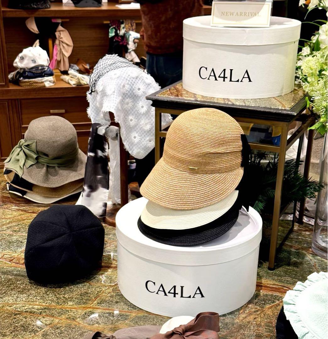 CA4LAカシラリボン付きベージュストローハット
