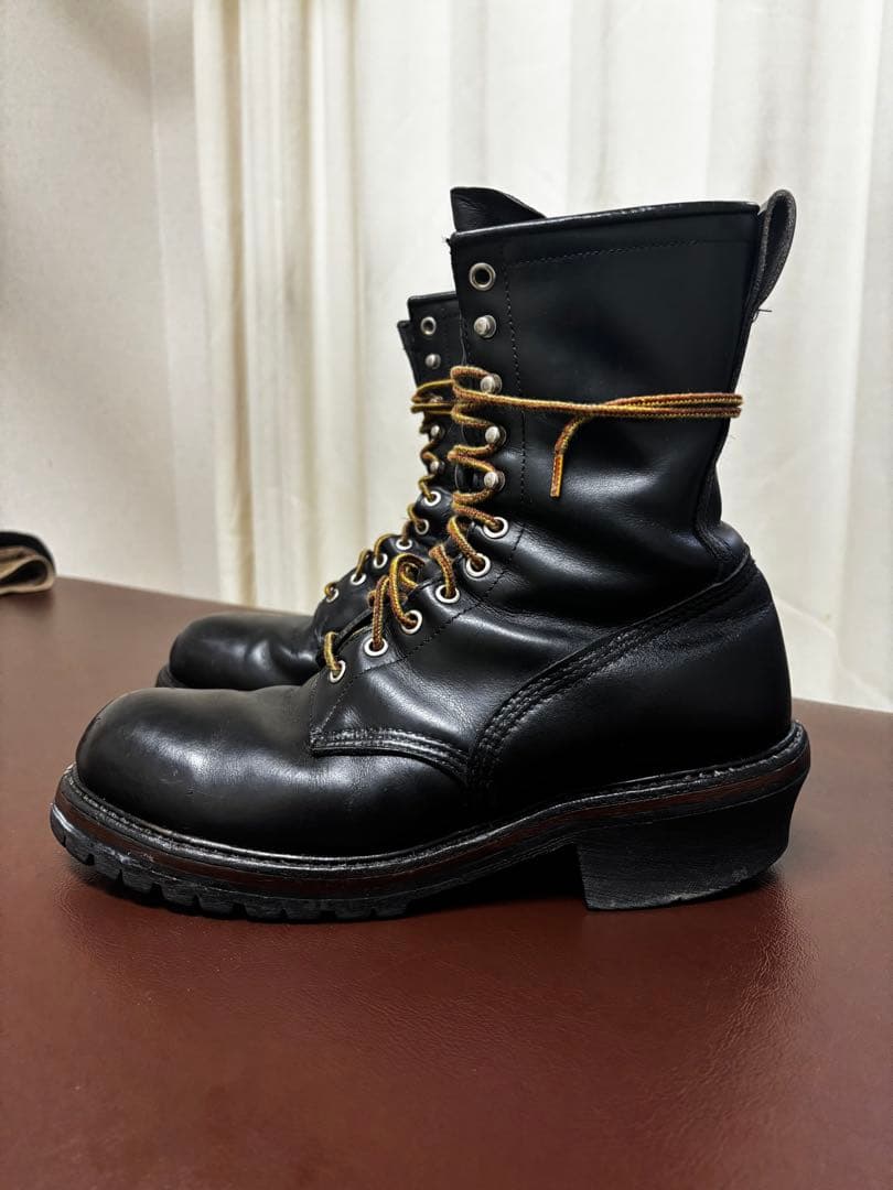 モ*ん様 黒レザー レースアップ ワークブーツ