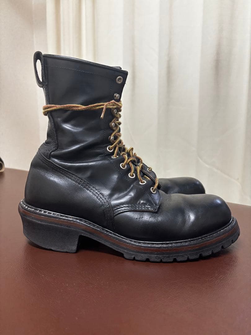 モ*ん様 黒レザー レースアップ ワークブーツ