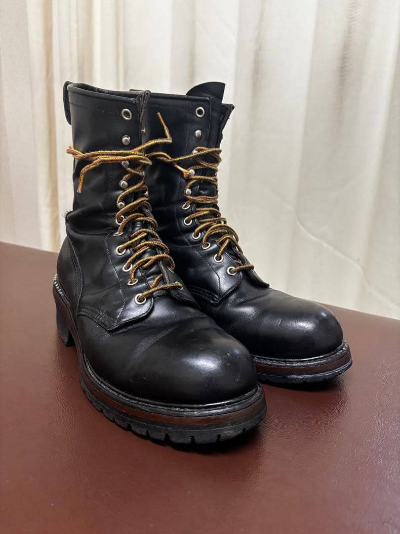 モ*ん様 黒レザー レースアップ ワークブーツ