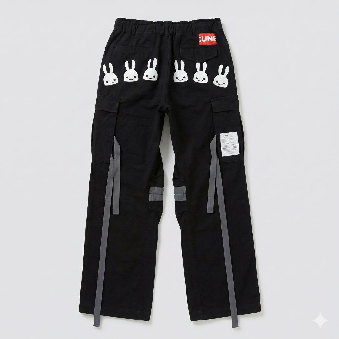 CUNE キューン　カーゴパンツ　ブラック　うさぎ　6連　Rミリタリー風　古着