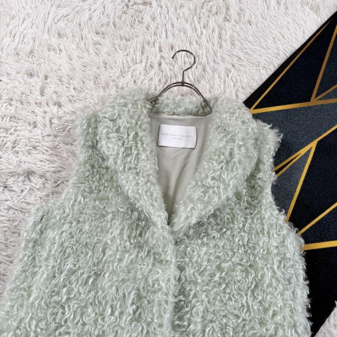 総丈89㎝ ファビアナフィリッピ フェィクファー ベスト モヘア混 ミントグレー