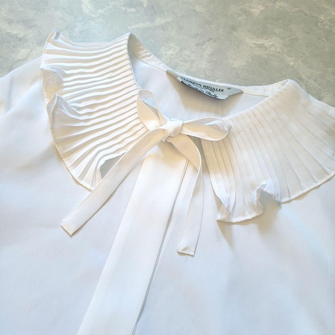 マリナリナルディ●プリーツフリルが素敵♪ボウタイリボンブラウス/イタリア製 3L
