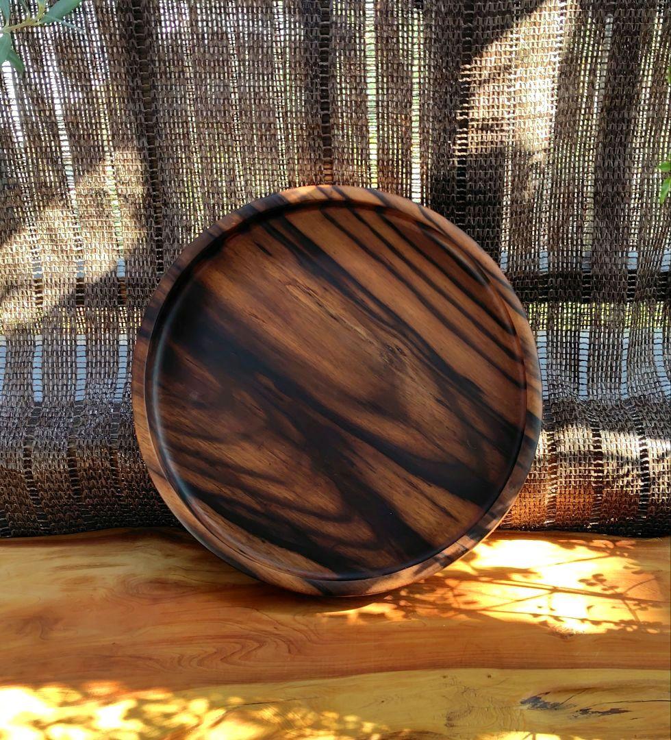 と*ぐ様 黒柿丸盆 くり貫き 極上杢　煎茶盆　ヴィンテージ　希少