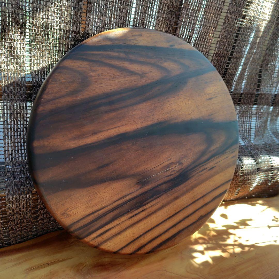 と*ぐ様 黒柿丸盆 くり貫き 極上杢　煎茶盆　ヴィンテージ　希少