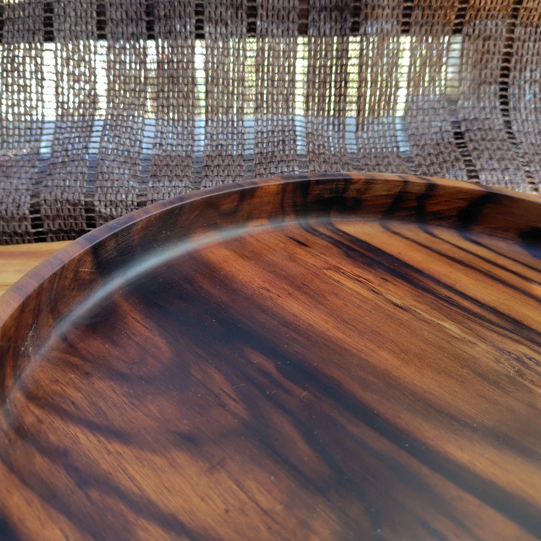 と*ぐ様 黒柿丸盆 くり貫き 極上杢　煎茶盆　ヴィンテージ　希少