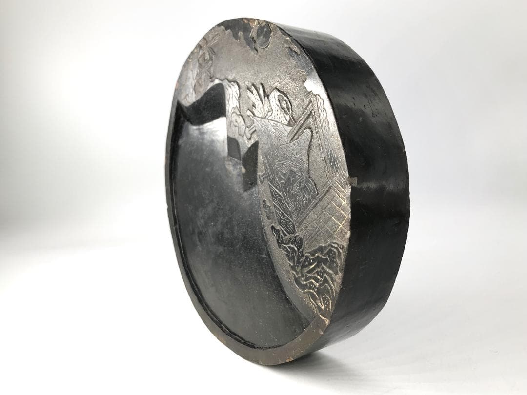 【 黒色澄泥硯 】　本阿弥光悦 作/土佐光起 下絵　伝世品　　O1205E