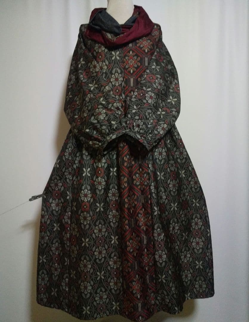 着物リメイク／ドルマン袖ワンピース★サイズL～LL