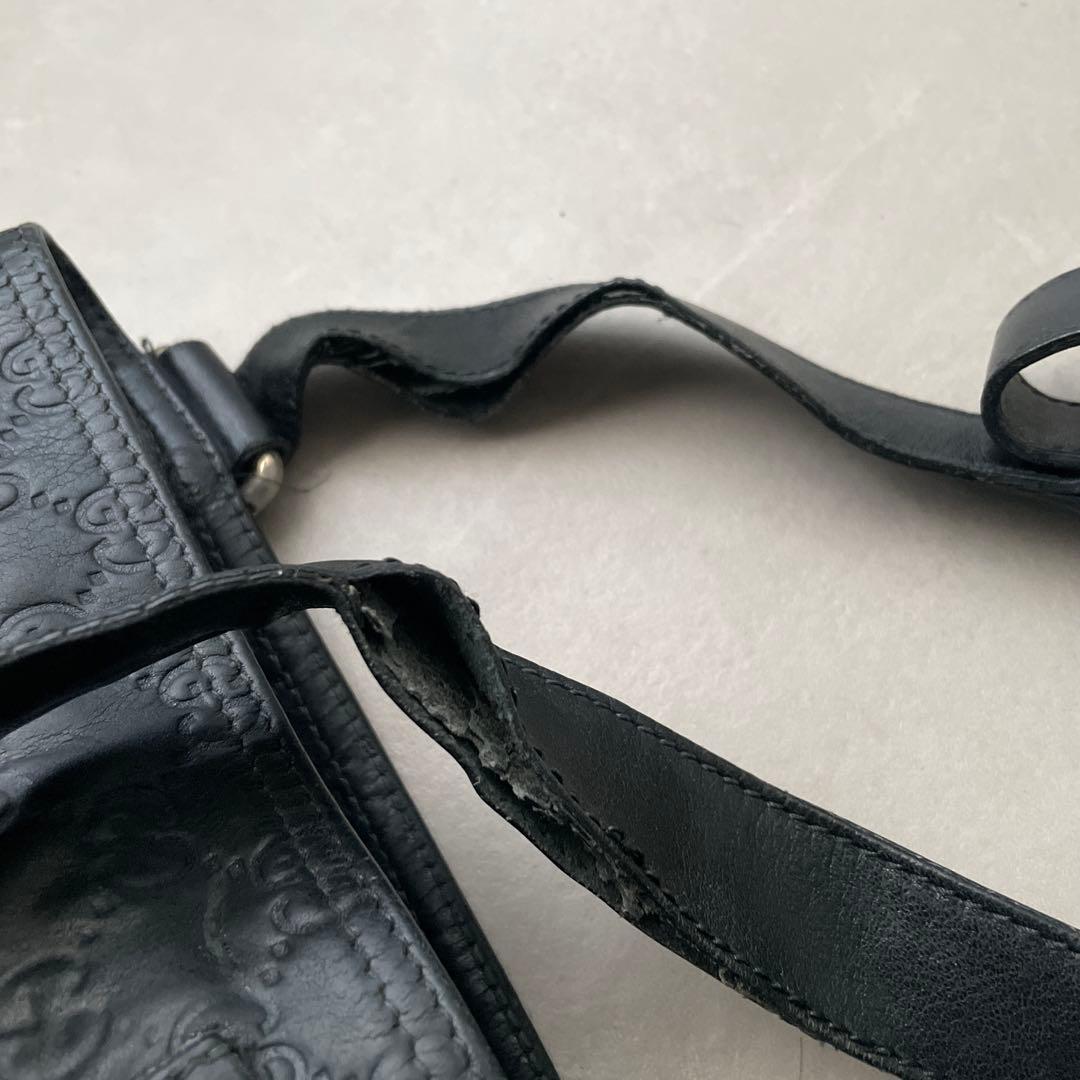 グッチ GUCCI レザー ショルダーバッグ GG サコッシュ ブラック