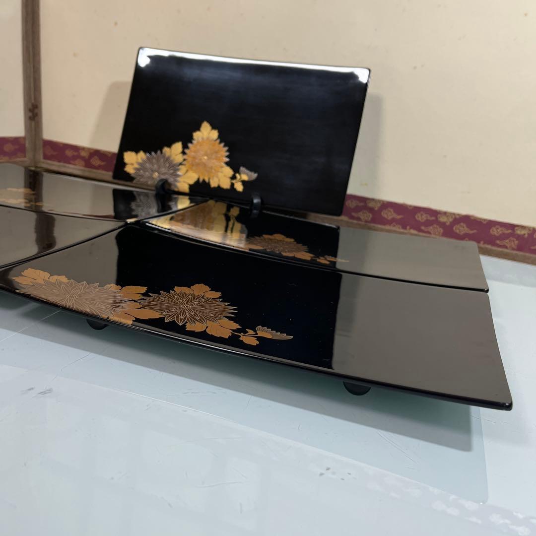 漆器　牡丹蒔絵　さしみ皿　寿司皿　盛り皿　5枚￼