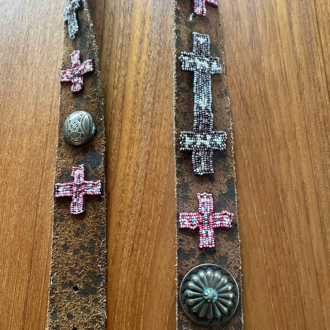 ラルフローレンビーズ装飾のレザー製コンチョベルト